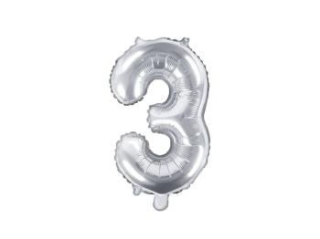 Balón foliový číslice STŘÍBRNÁ 35 cm - 3 (NELZE PLNIT HELIEM) - PartyDeco