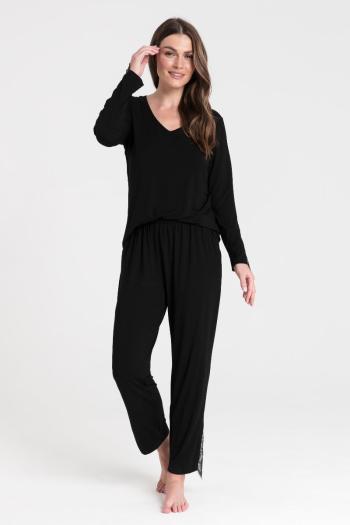 Černé pyžamové kalhoty s krajkovými prvky LA073