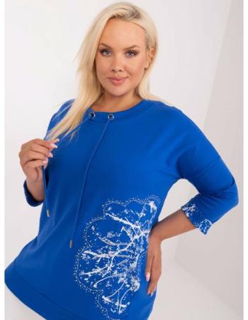 Dámská halenka plus size s potiskem a kamínky kobaltová