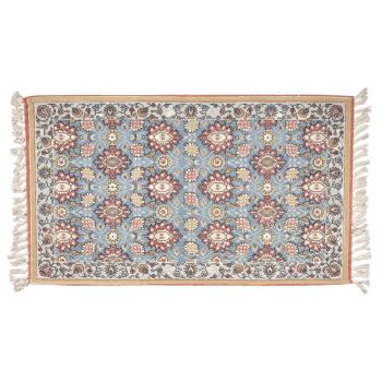Modrý bavlněný koberec s ornamenty a třásněmi - 140*200 cm KT080.062L