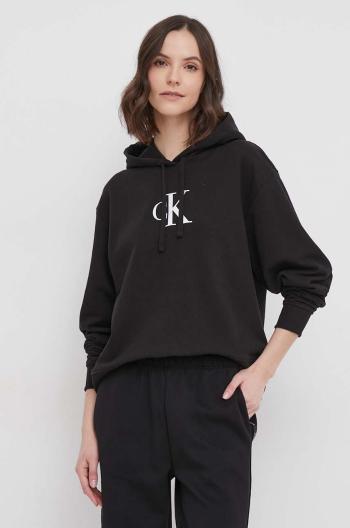 Bavlněná mikina Calvin Klein Jeans dámská, černá barva, s kapucí, s potiskem, J20J223432