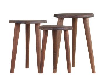 3ks retro dřěvěná stolička Grimaud Unique - Ø26*38/ Ø26*34/ Ø22*30cm 41059100 (41591-00)