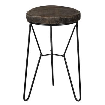 Dřevěno-kovový dekorační antik stolík na květinu - Ø 13*22 cm 64939