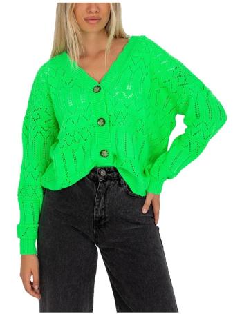 Neonově zelený háčkovaný svetr na knoflíčky vel. ONE SIZE