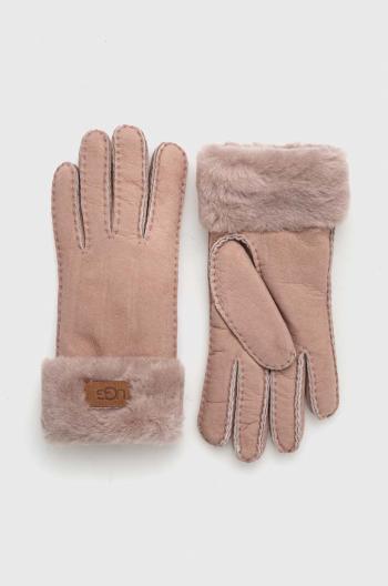 Semišové rukavice UGG dámské, růžová barva