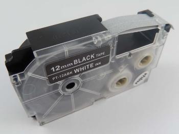 Kompatibilní páska s Casio XR-12ABK, 12mm x 8m bílý tisk / černý podklad