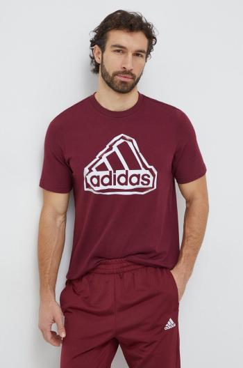 Bavlněné tričko adidas vínová barva, s potiskem, IM8302