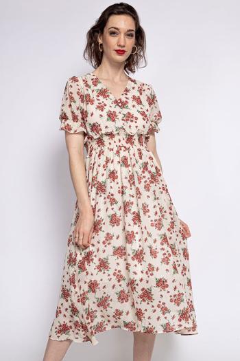 Smetanové květované midi šaty Lilly