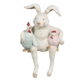 Dekorace sedícího králíka s barevnými kuřaty - 11*10*19 cm 6PR3191