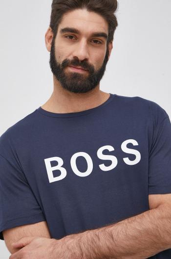 Bavlněné tričko Boss Athleisure tmavomodrá barva, s potiskem