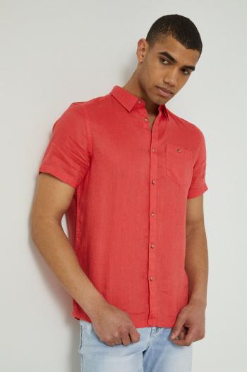 Plátěná košile Medicine pánská, červená barva, regular, s klasickým límcem
