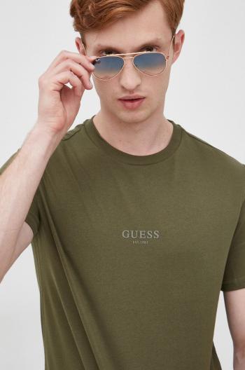 Bavlněné tričko Guess zelená barva, s aplikací