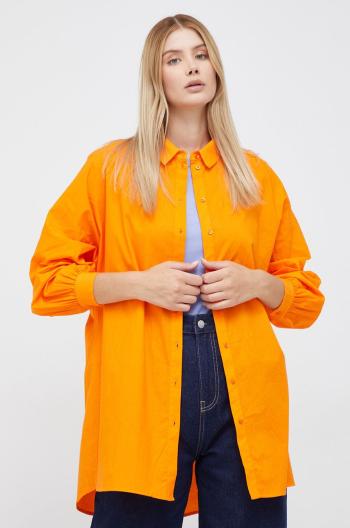 Bavlněné tričko Vero Moda oranžová barva, relaxed, s klasickým límcem