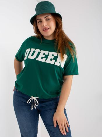 TMAVĚ ZELENÉ TRIČKO "QUEEN" S VÁZÁNÍM -RV-BZ-7860.68P-DARK GREEN Velikost: ONE SIZE