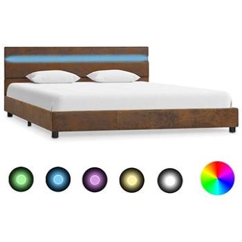 Rám postele s LED světlem hnědý textil 160x200 cm (284808)