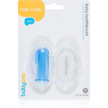 BabyOno Take Care First Toothbrush dětský zubní kartáček na prst s pouzdrem Blue 1 ks