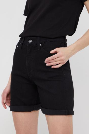 Džínové šortky Calvin Klein dámské, černá barva, hladké, high waist