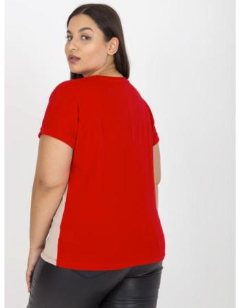 Dámské tričko s kulatým výstřihem plus size CABE červeno béžové 
