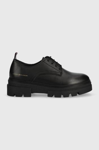 Kožené polobotky Tommy Hilfiger Leather Lace Up Shoe dámské, černá barva, na platformě