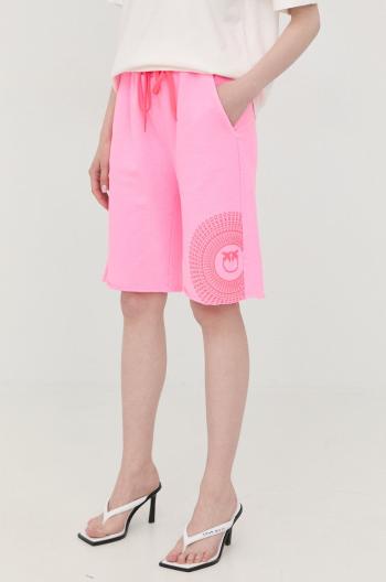 Bavlněné šortky Pinko dámské, růžová barva, s potiskem, high waist