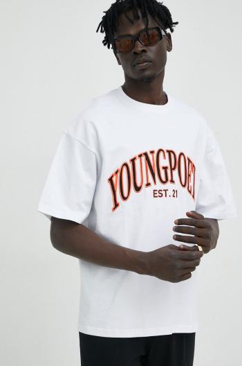Bavlněné tričko Young Poets Society College Yoricko bílá barva, s aplikací