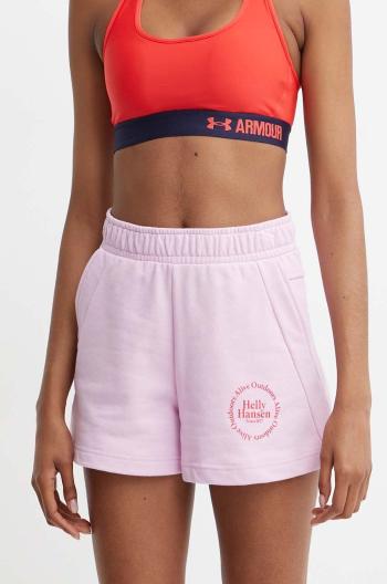 Kraťasy Helly Hansen dámské, růžová barva, s potiskem, high waist, 54081