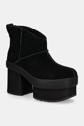 Nízké kozačky UGG New Heights Platform Mini dámské, černá barva, na podpatku, zateplené, 1157910-BLK