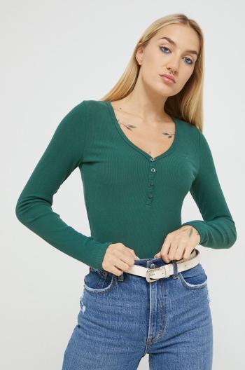Tričko s dlouhým rukávem Hollister Co. zelená barva