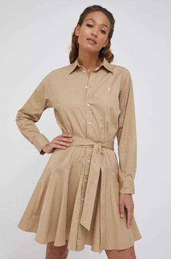 Bavlněné šaty Polo Ralph Lauren béžová barva, mini, áčková