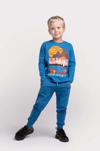 Dětská bavlněná košile s dlouhým rukávem Coccodrillo tmavomodrá barva, s potiskem