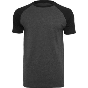 Build Your Brand Pánské dvoubarevné tričko s krátkým rukávem - Tmavě šedý melír / černá | XL