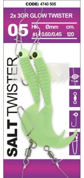 Spro návazec na tresky salt twister glow 120 cm - háček 2x 1 hmotnost 3 g