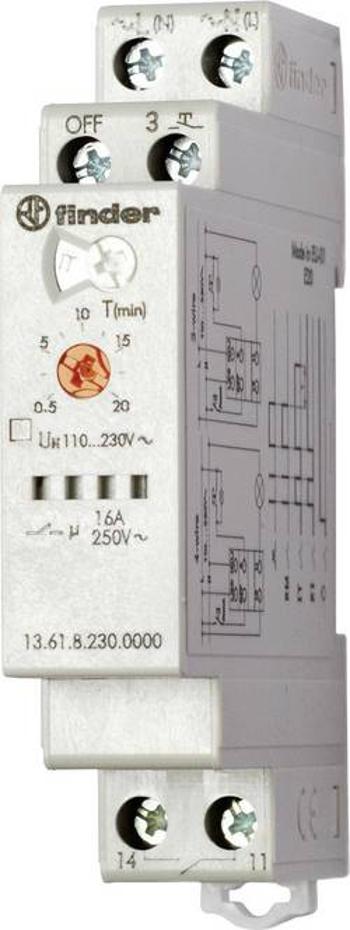 Časové relé multifunkční Finder 13.61.8.230.0000, 230 V/AC, čas.rozsah: 30 s - 20 min, 1 spínací kontakt, 1 ks