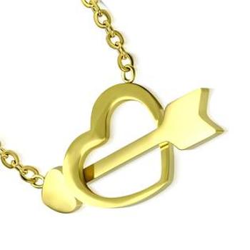 Šperky4U Zlacený ocelový náhrdelník prostřelené srdce - OPD0160-GD