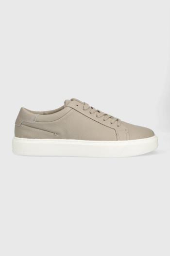 Kožené sneakers boty Calvin Klein Low Top Lace Up Lth béžová barva