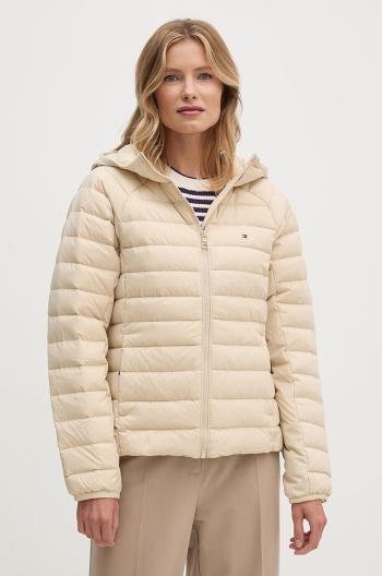 Péřová bunda Tommy Hilfiger dámská, béžová barva, přechodná, WW0WW42350