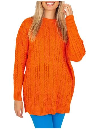 Oranžový delší svetr s copánkovým vzorováním vel. ONE SIZE