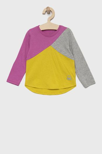 Dětská bavlněná košile s dlouhým rukávem United Colors of Benetton fialová barva