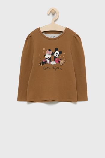 Dětské tričko s dlouhým rukávem GAP x Disney hnědá barva