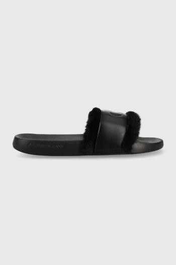 Pantofle Calvin Klein Jeans Slide W/fake Fur černá barva
