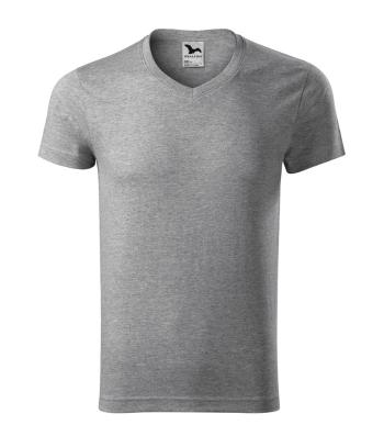 MALFINI Pánské tričko Slim Fit V-neck - Tmavě šedý melír | L
