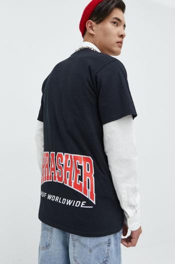 Bavlněné tričko HUF X Trasher černá barva, s potiskem