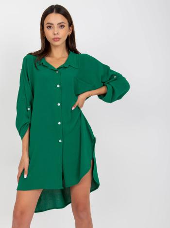 TMAVĚ ZELENÉ ASYMETRICKÉ KOŠILOVÉ ŠATY S PRŮSTŘIHEM DHJ-SK-13938.02P-DARK GREEN Velikost: ONE SIZE