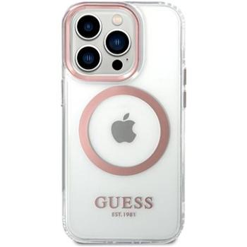 Guess Transparent MagSafe Kompatibilní Zadní Kryt pro iPhone 14 Pro Pink (GUHMP14LHTRMP)