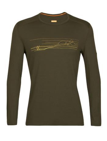 pánské triko dlouhý rukáv ICEBREAKER Mens 200 Oasis LS Crewe Ski Stripes, Loden velikost: XL