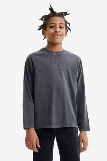 Dětská bavlněná košile s dlouhým rukávem Desigual šedá barva, s potiskem