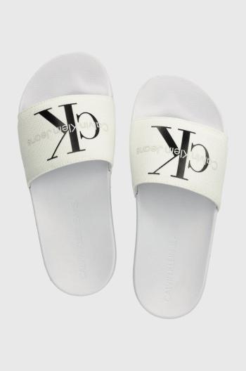 Pantofle Calvin Klein Jeans SLIDE MONOGRAM CO dámské, bílá barva, YW0YW00103