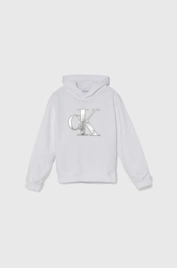 Dětská mikina Calvin Klein Jeans bílá barva, s kapucí, s potiskem