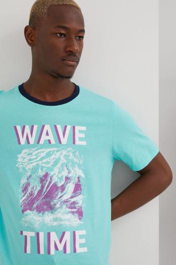 Bavlněné tričko Produkt by Jack & Jones tyrkysová barva, s potiskem