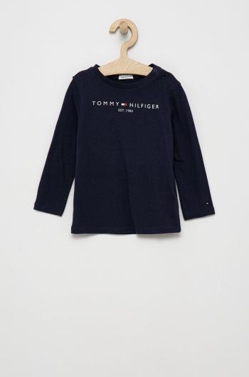 Dětská bavlněná košile s dlouhým rukávem Tommy Hilfiger tmavomodrá barva, s potiskem